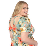 Women's  Square Neck Short Sleeve Floral Dress