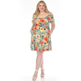 Women's  Square Neck Short Sleeve Floral Dress