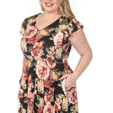Women's  V-Neck Empire Dress - Black - Plus