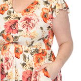 Women's  V-Neck Empire Dress - Ivory Orange - Plus
