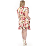 Women's  V-Neck Empire Dress - Ivory Mauve - Plus