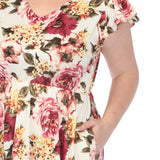 Women's  V-Neck Empire Dress - Ivory Mauve - Plus