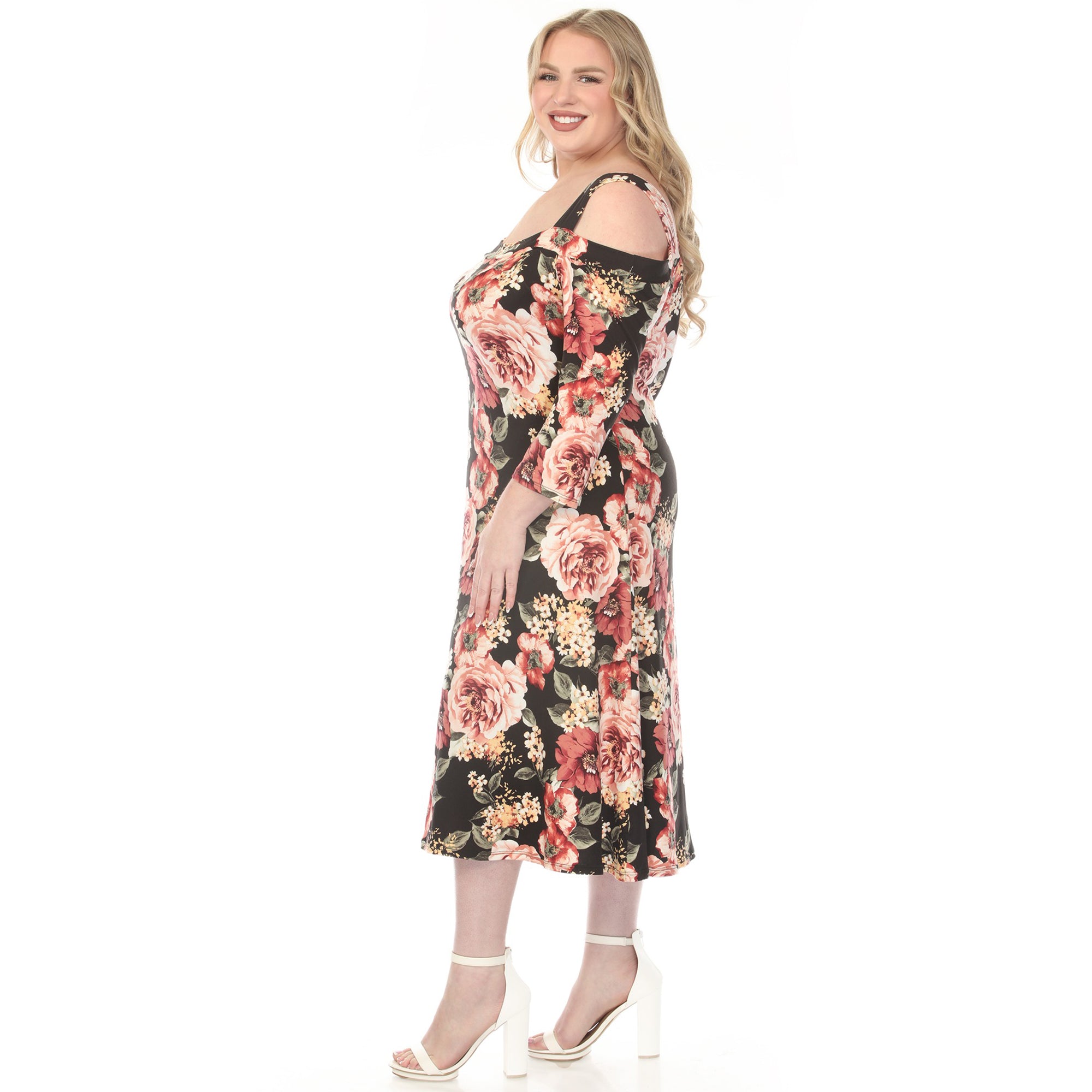 Women's Plus Size Cold Shoulder 3/4 Sleeve Dress Black 3X -White Mark Women's Plus Size Cold Shoulder 3/4 Sleeve Dress Black 3X -White Mark