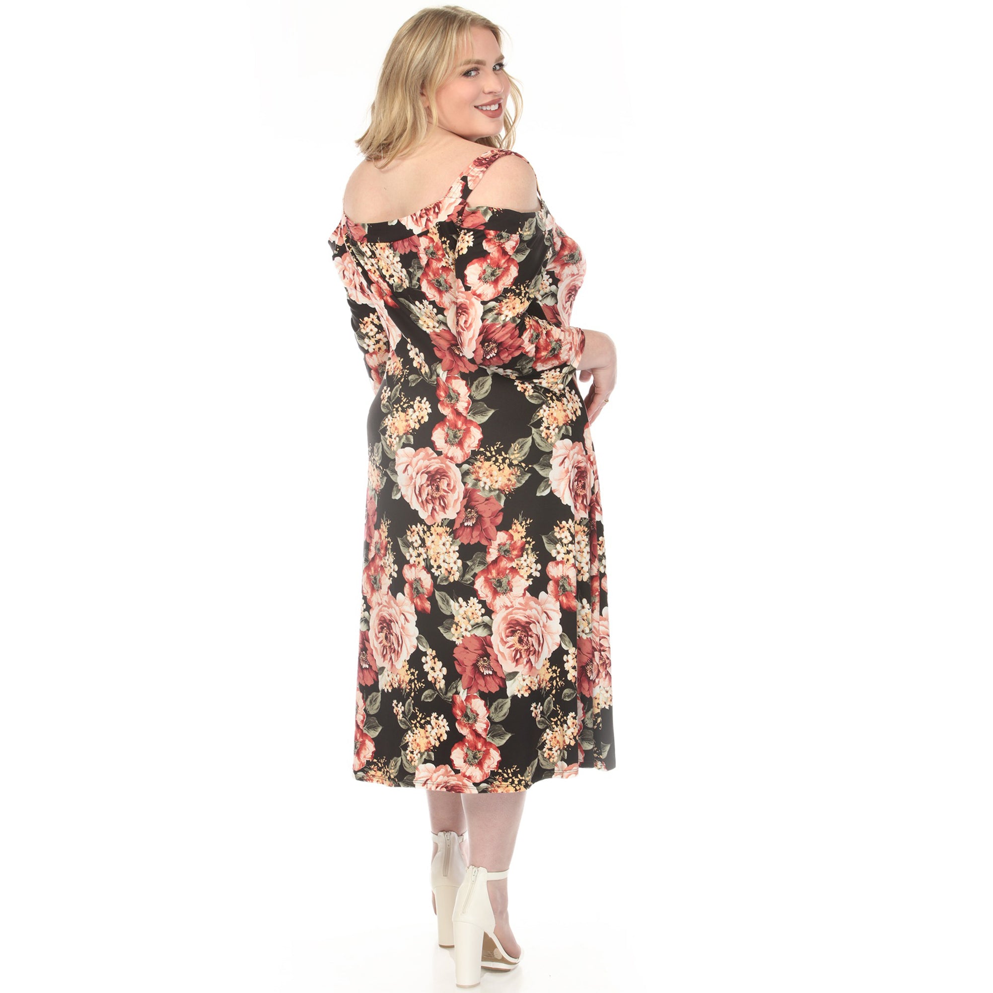 Women's Plus Size Cold Shoulder 3/4 Sleeve Dress Black 3X -White Mark Women's Plus Size Cold Shoulder 3/4 Sleeve Dress Black 3X -White Mark