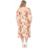 Women's  Cold Shoulder 3/4 Sleeve Dress - Ivory Orange - Plus