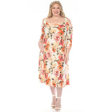 Women's  Cold Shoulder 3/4 Sleeve Dress - Ivory Orange - Plus