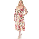Women's  Cold Shoulder 3/4 Sleeve Dress - Ivory Mauve - Plus
