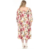 Women's  Cold Shoulder 3/4 Sleeve Dress - Ivory Mauve - Plus