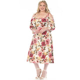 Women's  Cold Shoulder 3/4 Sleeve Dress - Ivory Mauve - Plus