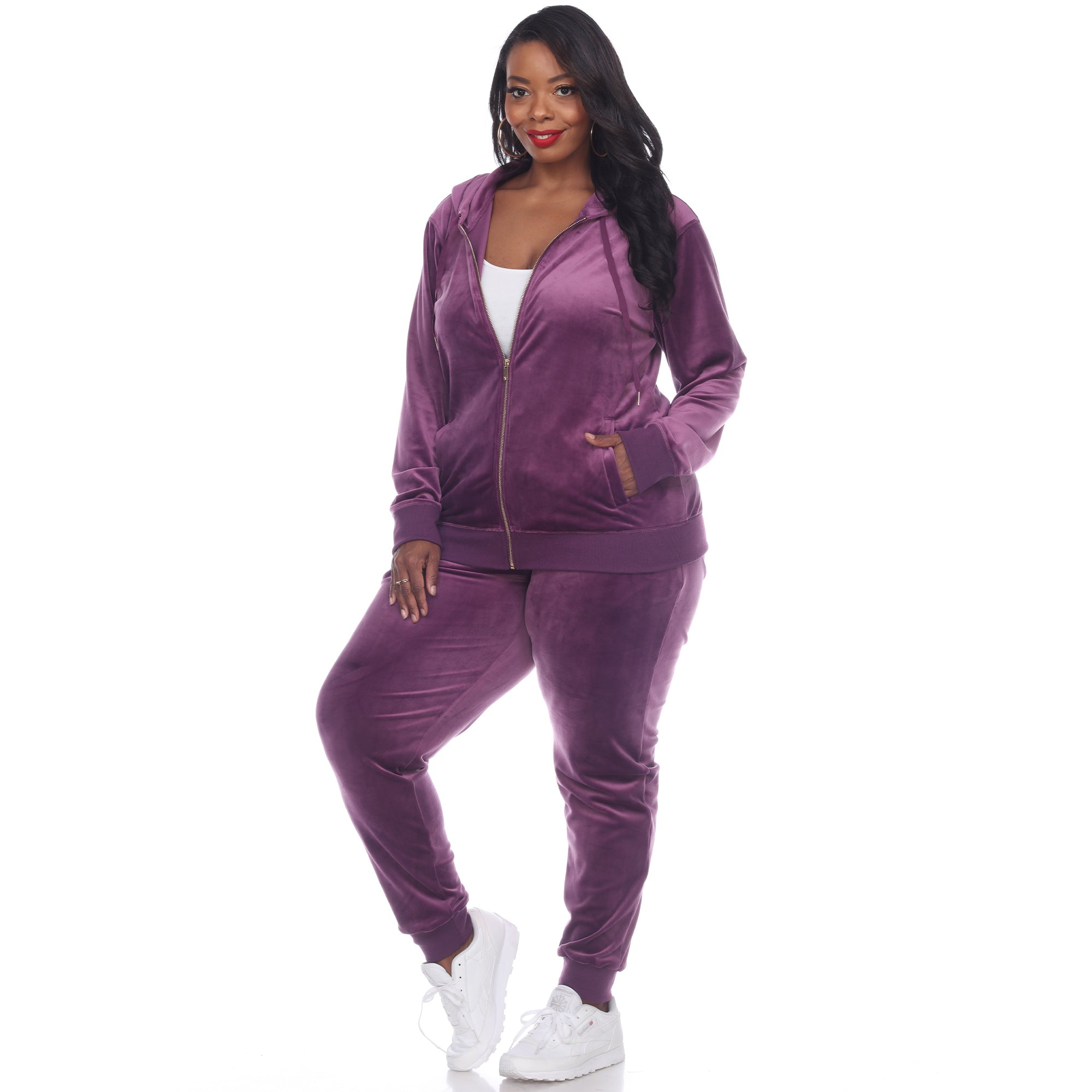White Mark Women's  2 Piece Velour Tracksuit Set - Plus