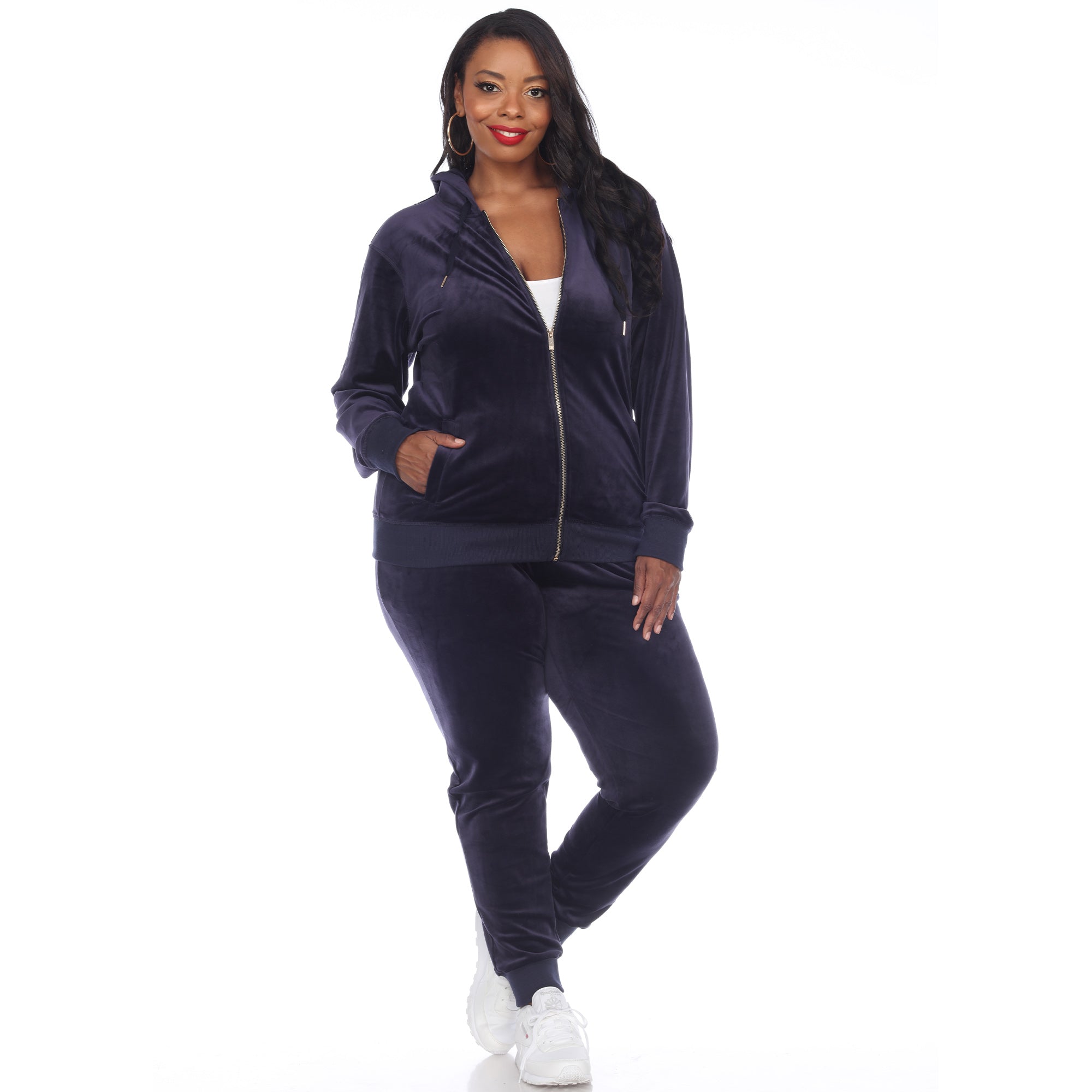 White Mark Women's  2 Piece Velour Tracksuit Set - Plus
