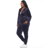 White Mark Women's  2 Piece Velour Tracksuit Set - Plus