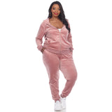 White Mark Women's  2 Piece Velour Tracksuit Set - Plus