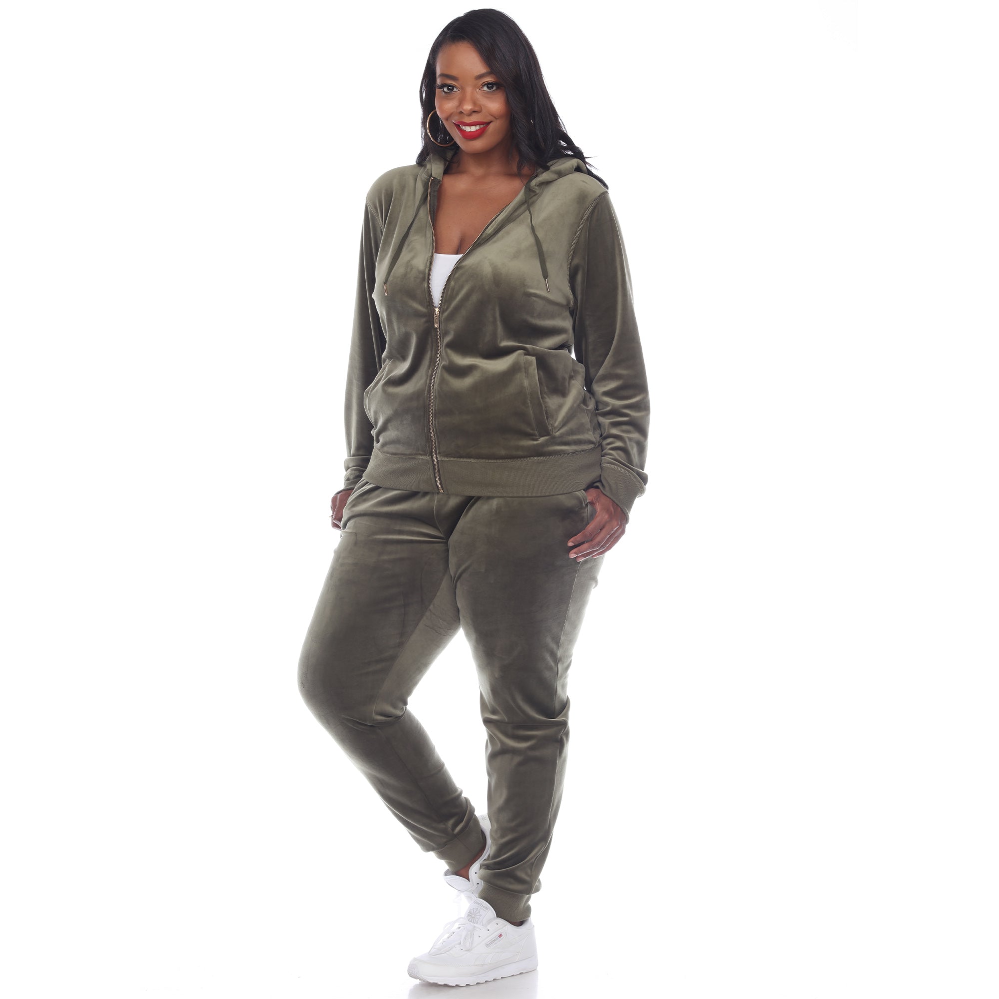 White Mark Women's  2 Piece Velour Tracksuit Set - Plus