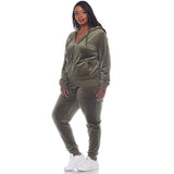 White Mark Women's  2 Piece Velour Tracksuit Set - Plus