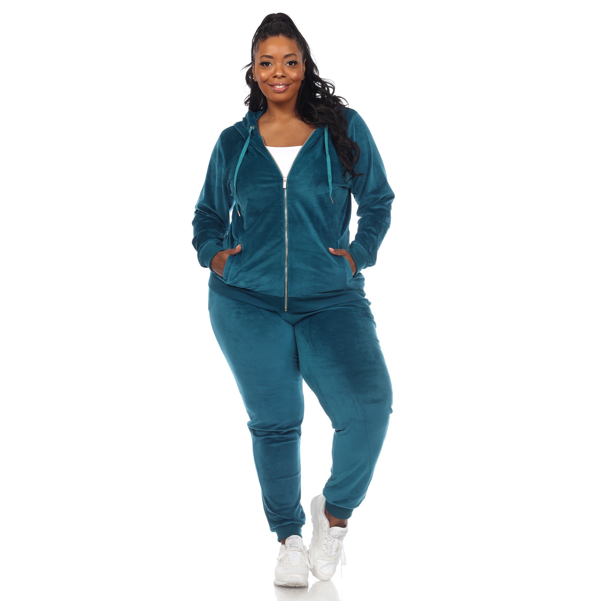 White Mark Women's  2 Piece Velour Tracksuit Set - Plus
