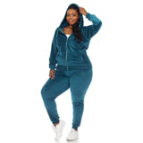 White Mark Women's  2 Piece Velour Tracksuit Set - Plus