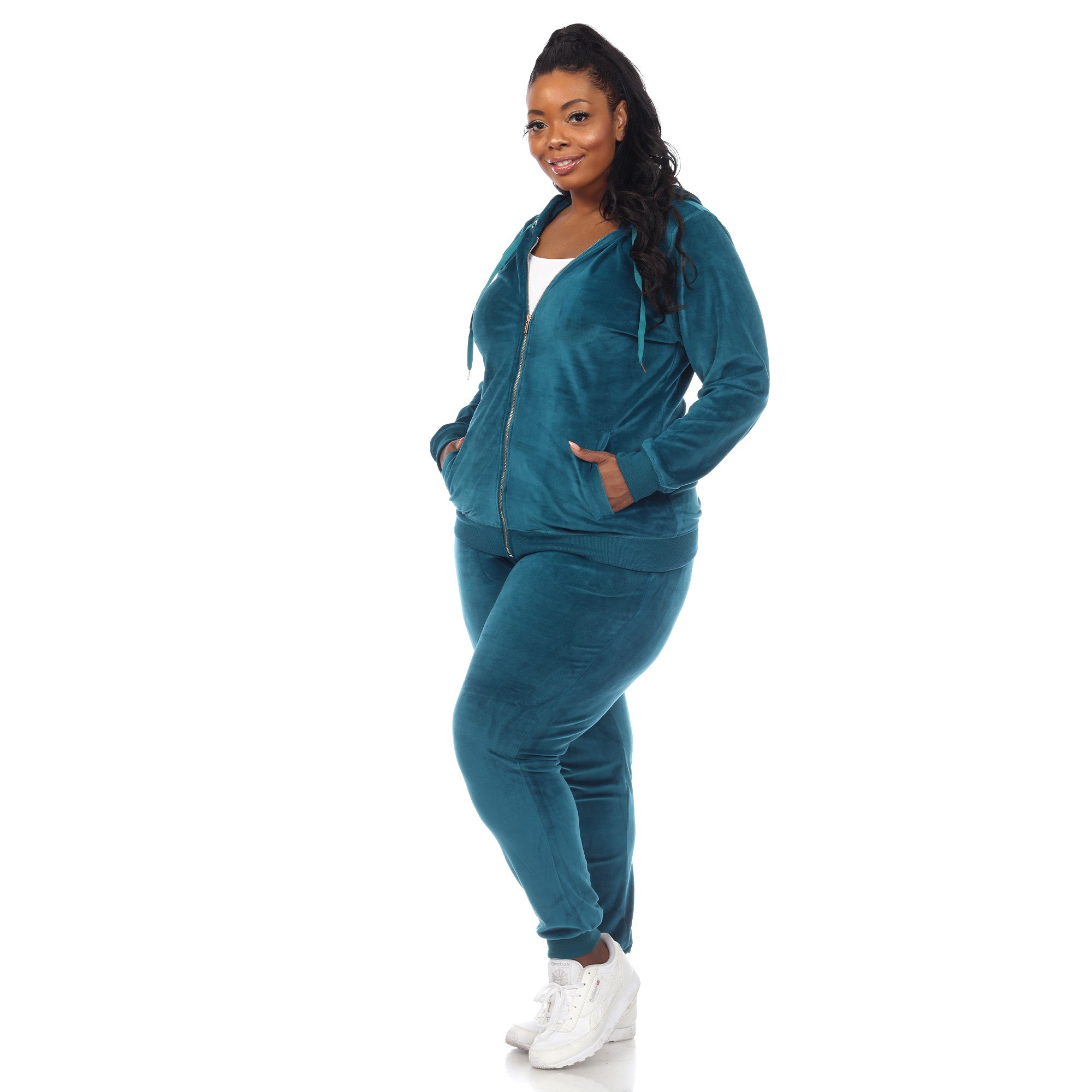 Women's Velour Hooded Tracksuit Set - 2-Piece With Stripe Panels (Black, Navy, Maroon)
