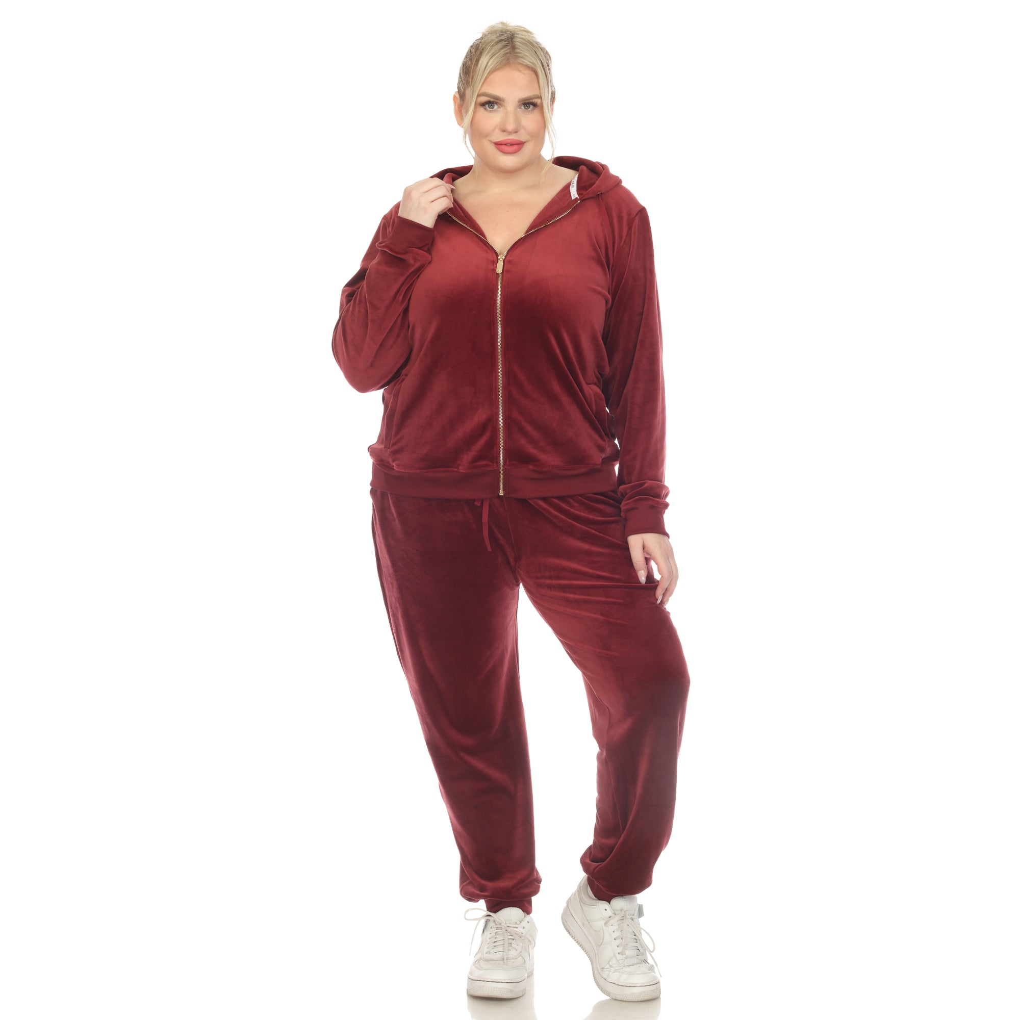 White Mark Women's  2 Piece Velour Tracksuit Set - Plus