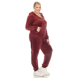 White Mark Women's  2 Piece Velour Tracksuit Set - Plus