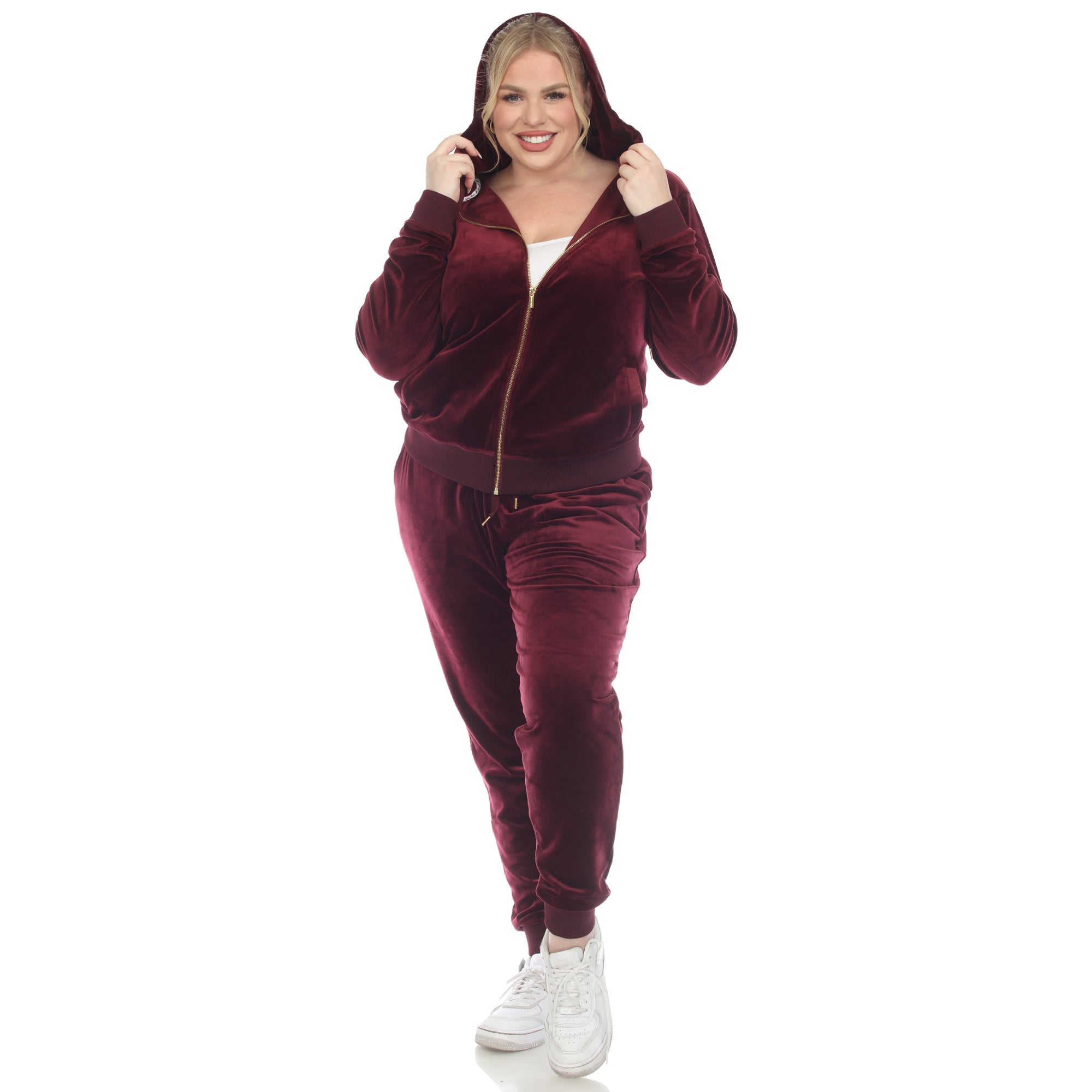 White Mark Women's  2 Piece Velour Tracksuit Set - Plus