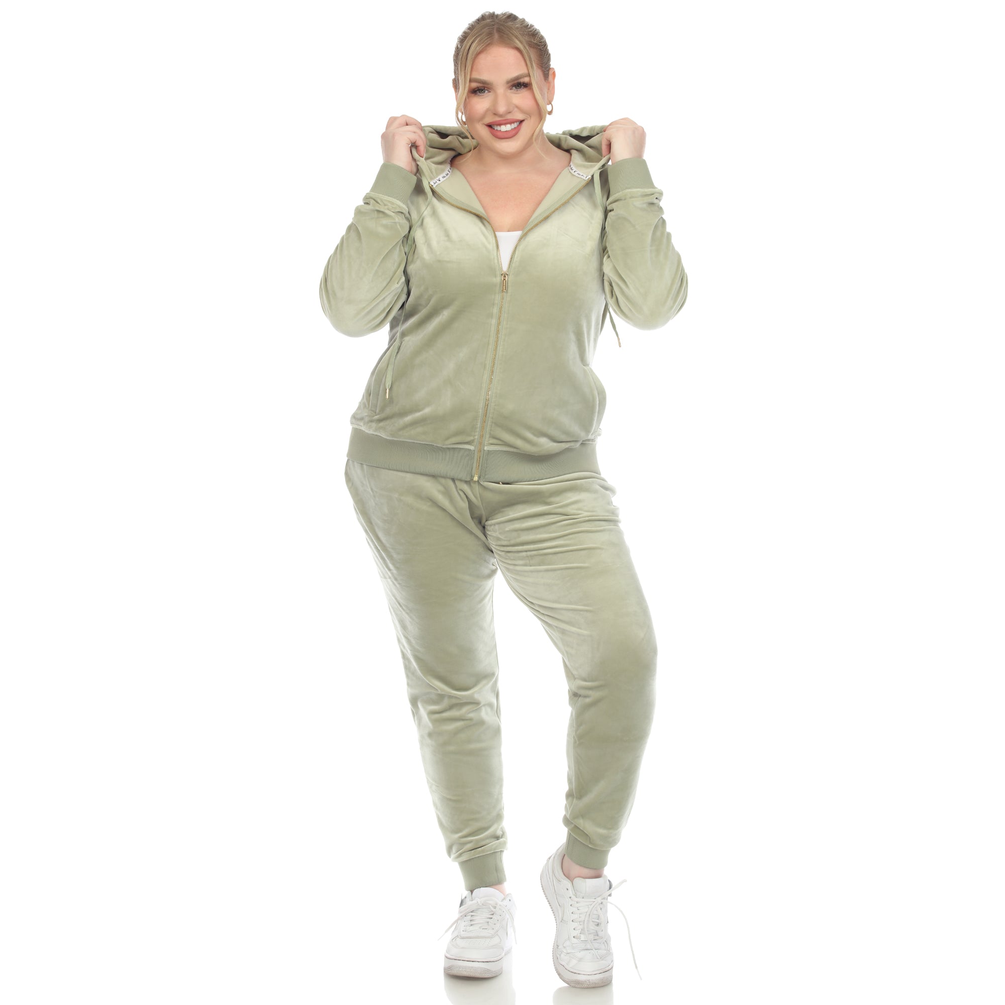 White Mark Women's  2 Piece Velour Tracksuit Set - Plus