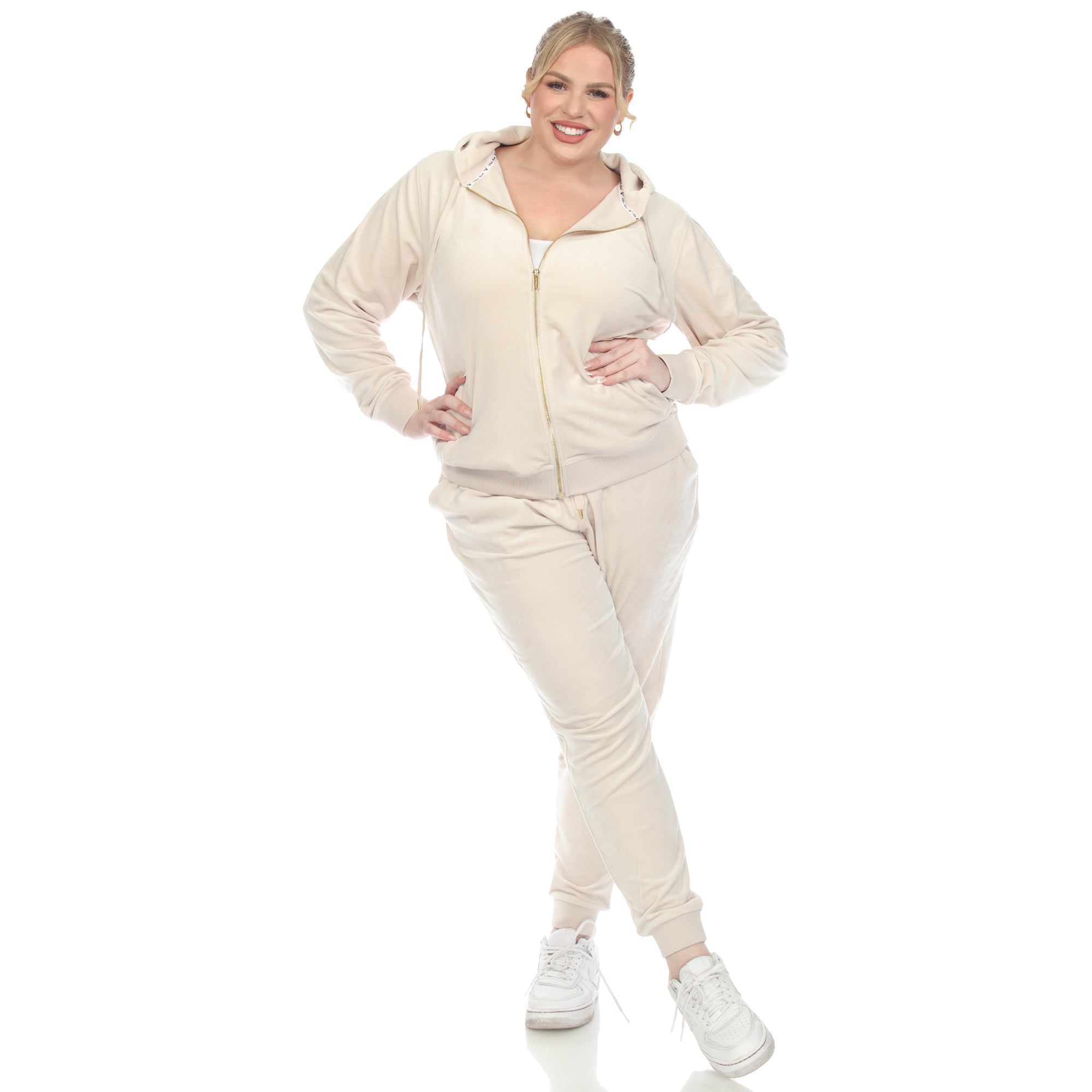 White Mark Women's  2 Piece Velour Tracksuit Set - Plus