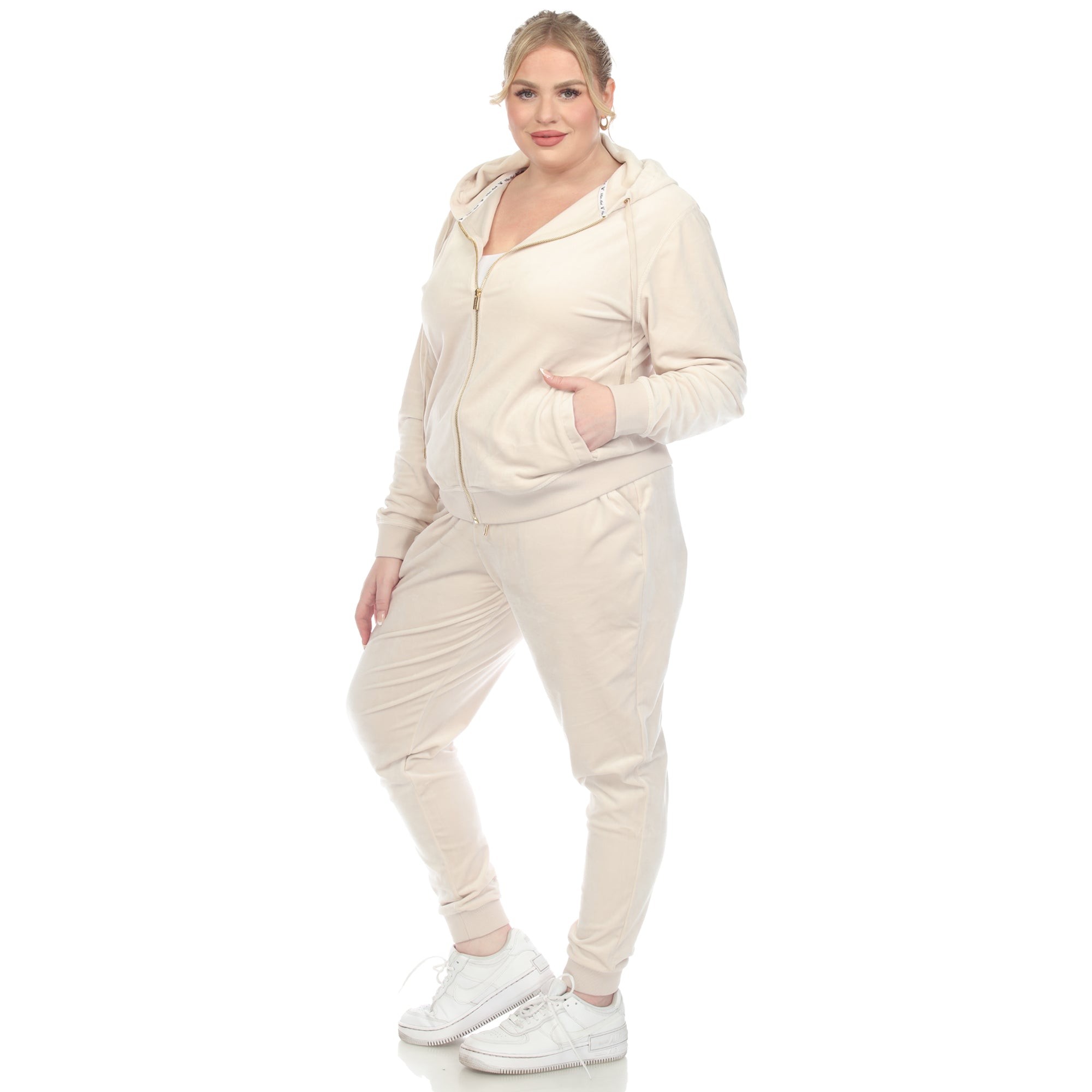 White Mark Women's 2 Piece Velour Tracksuit Set - Plus