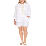 Plus Size Gauze Button-Front Shirt & Shorts Set - White - Plus