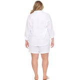 Plus Size Gauze Button-Front Shirt & Shorts Set - White - Plus
