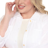 Plus Size Gauze Button-Front Shirt & Shorts Set - White - Plus