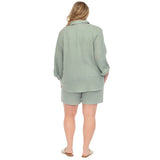 Plus Size Gauze Button-Front Shirt & Shorts Set - Olive - Plus