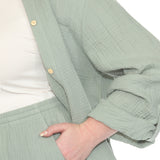Plus Size Gauze Button-Front Shirt & Shorts Set - Olive - Plus
