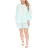Plus Size Gauze Button-Front Shirt & Shorts Set - Mint - Plus