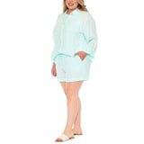 Plus Size Gauze Button-Front Shirt & Shorts Set - Mint - Plus