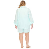 Plus Size Gauze Button-Front Shirt & Shorts Set - Mint - Plus