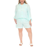 Plus Size Gauze Button-Front Shirt & Shorts Set - Mint - Plus