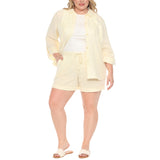 Plus Size Gauze Button-Front Shirt & Shorts Set - Ivory - Plus