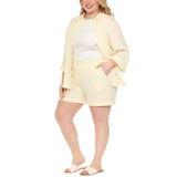 Plus Size Gauze Button-Front Shirt & Shorts Set - Ivory - Plus
