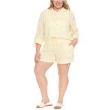 Plus Size Gauze Button-Front Shirt & Shorts Set - Ivory - Plus
