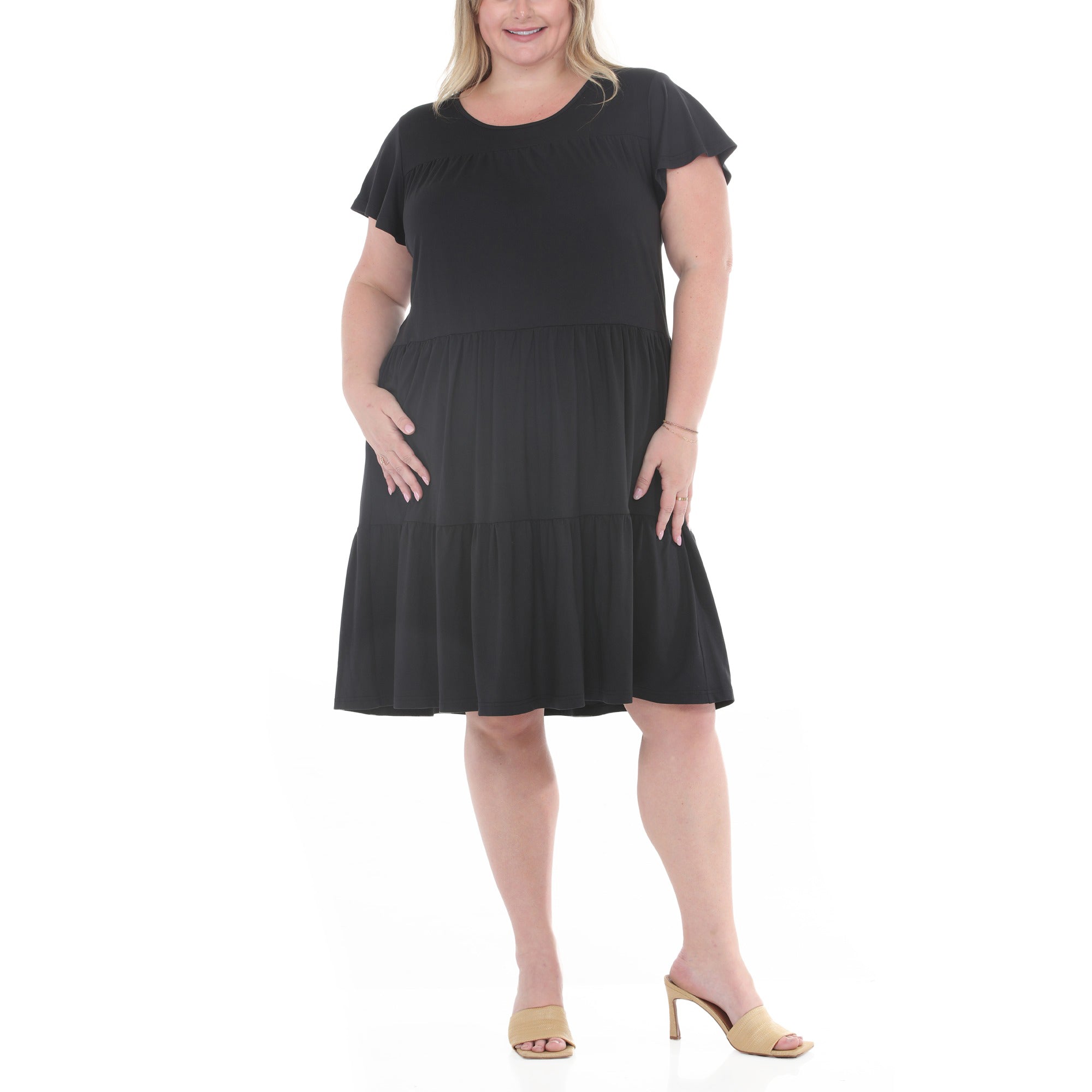 Plus Size Flutter Sleeve Ruffle Tiered Dress