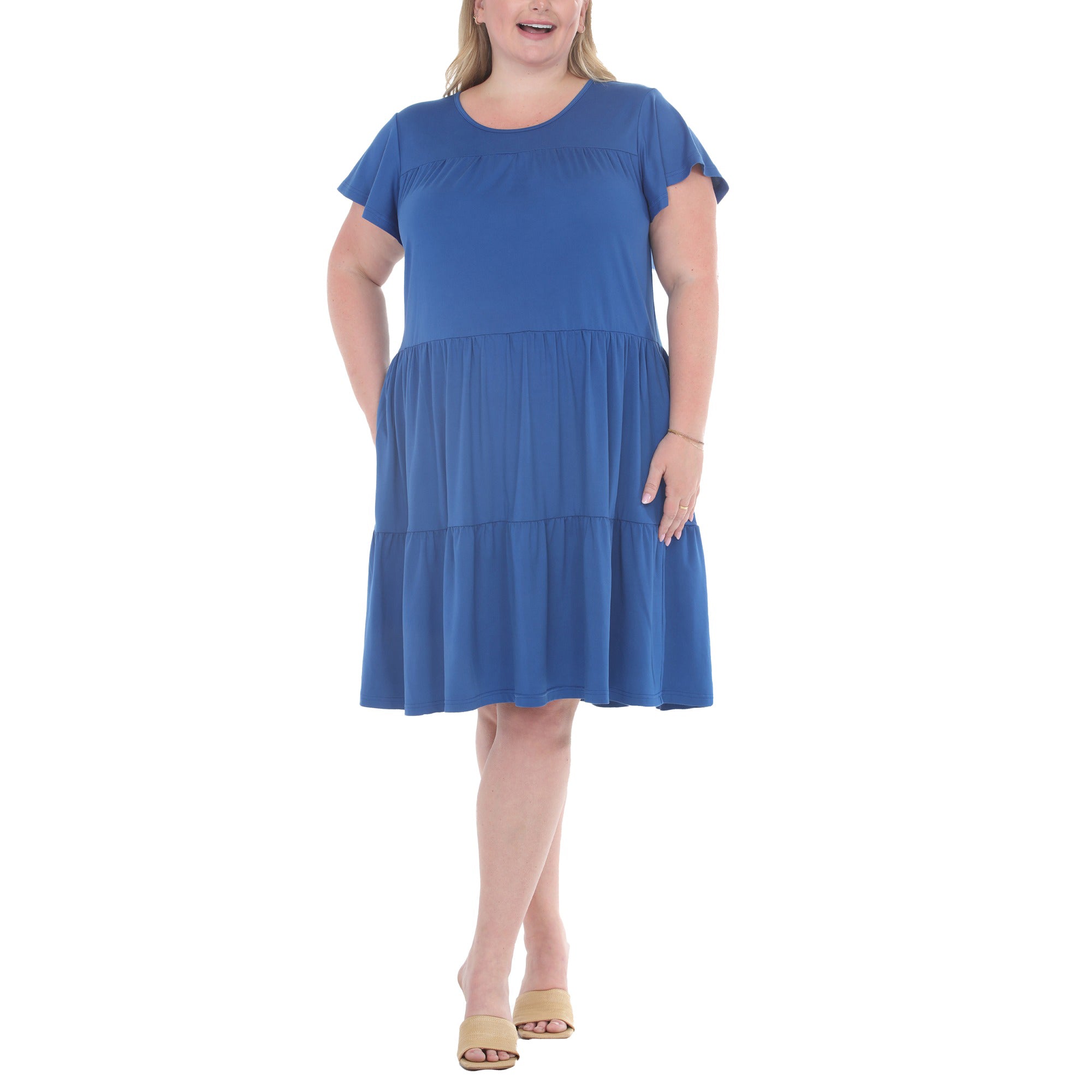 Plus Size Flutter Sleeve Ruffle Tiered Dress