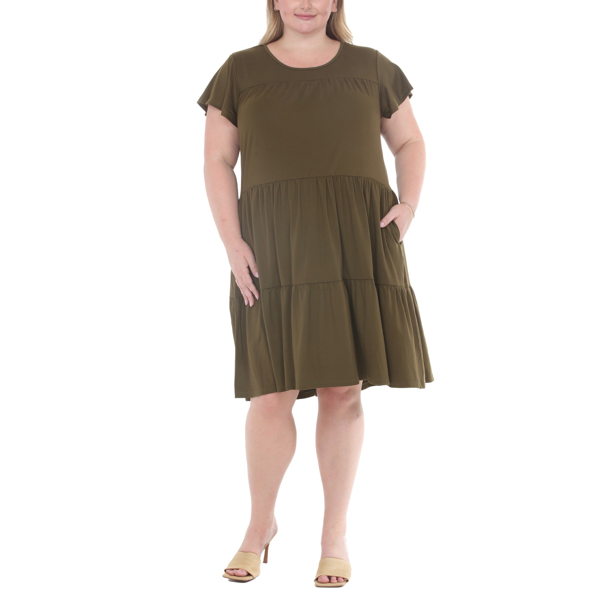 Plus Size Flutter Sleeve Ruffle Tiered Dress