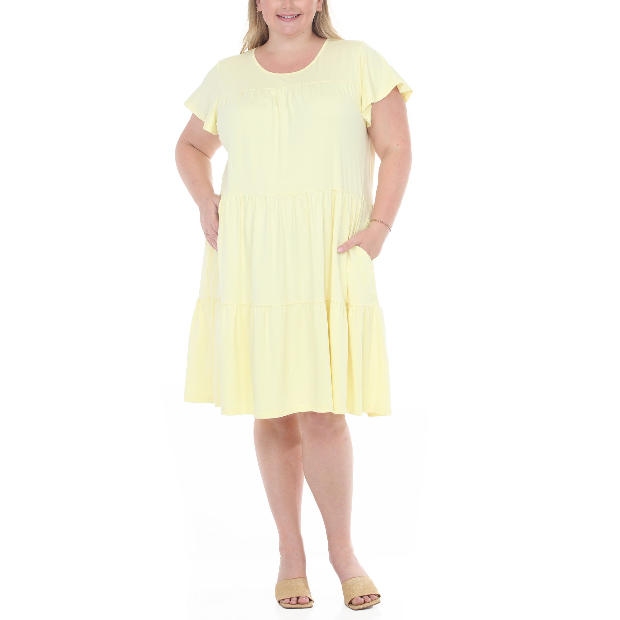 Plus Size Flutter Sleeve Ruffle Tiered Dress