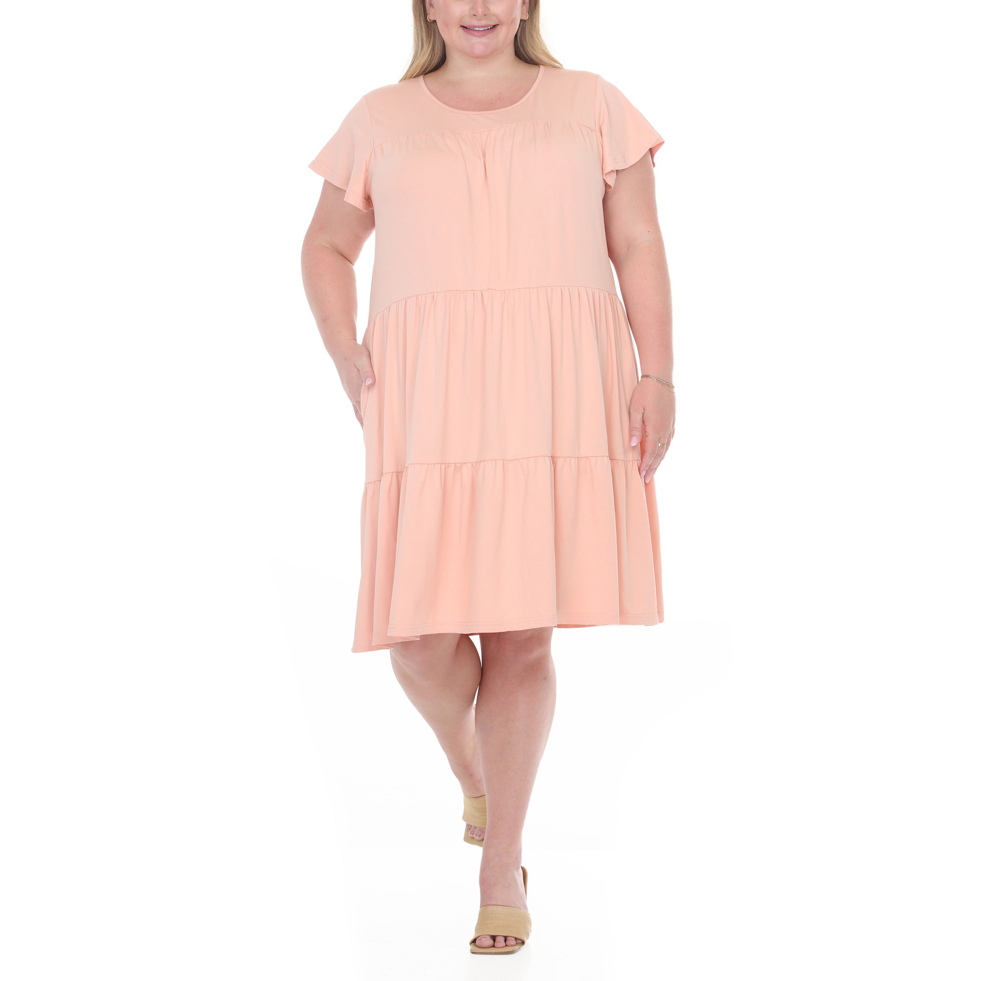 Plus Size Flutter Sleeve Ruffle Tiered Dress
