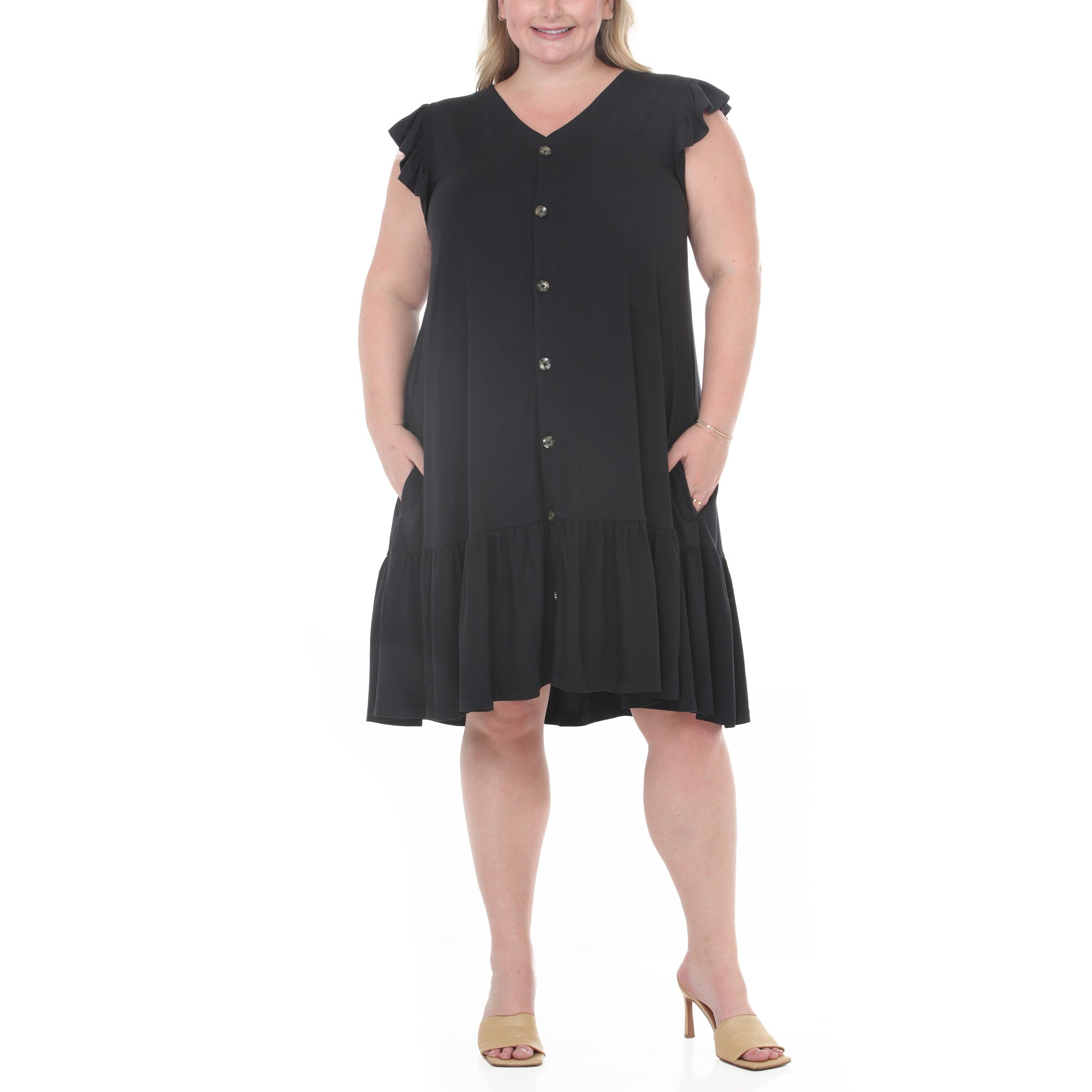 Plus Size Button Front Tiered Swing Dress