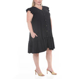 Plus Size Button Front Tiered Swing Dress
