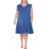 Plus Size Button Front Tiered Swing Dress