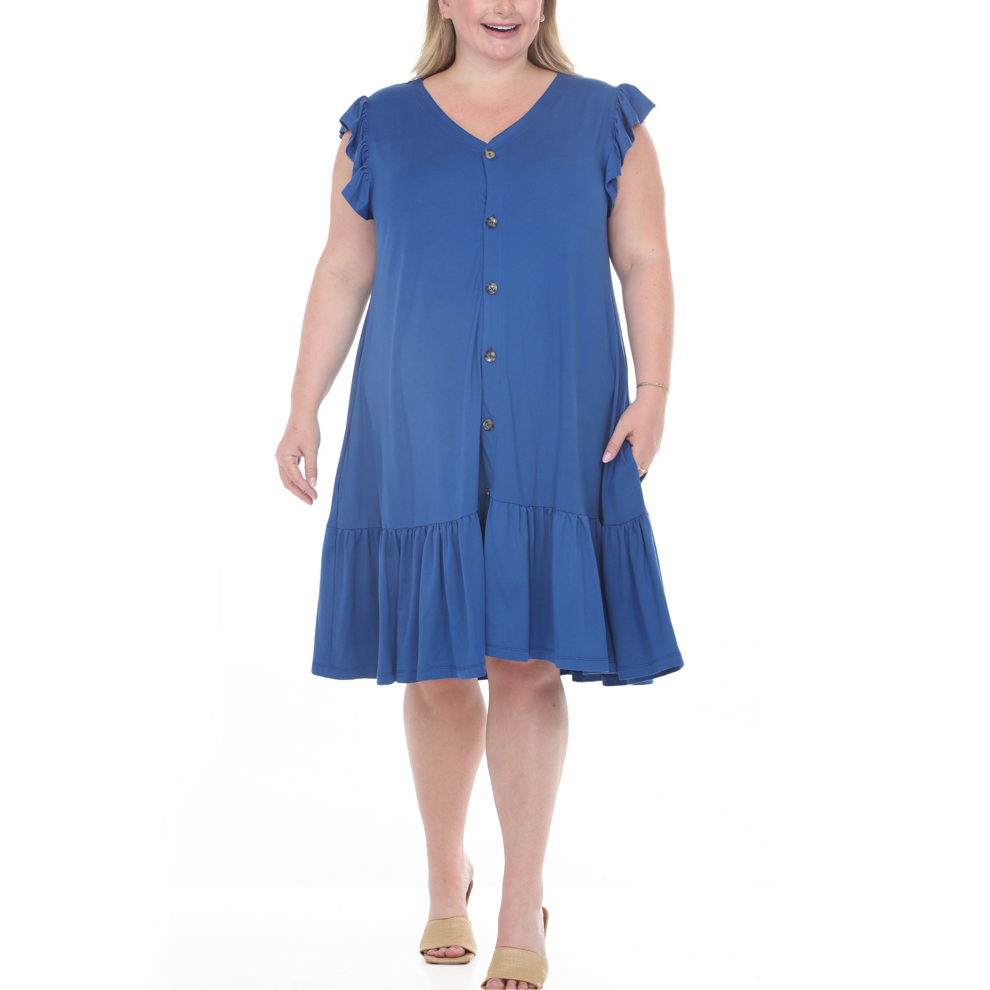 Plus Size Button Front Tiered Swing Dress