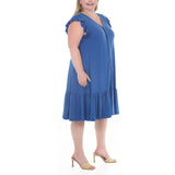 Plus Size Button Front Tiered Swing Dress